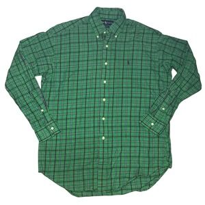 Ralph Lauren Blake Mens Medium Green Purple Plaid Cotton Button Down Shirt Pony